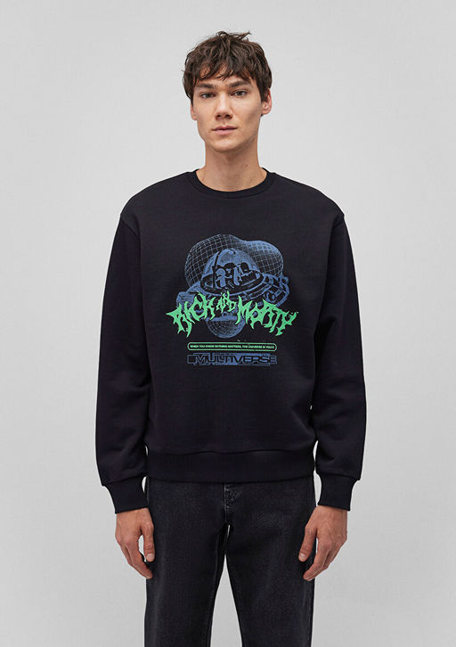 Rick and Morty Bask?l? Siyah Sweatshirt - Mavi фото 3