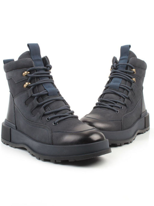 05-AW1008-6M DK. BLUE Ботинки зимние мужские (натуральная кожа, натуральный мех) - Фабричный китай фото 12