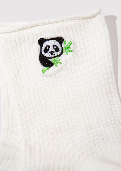 Panda Islemeli Ekru Soket Corap - Mavi фото 2