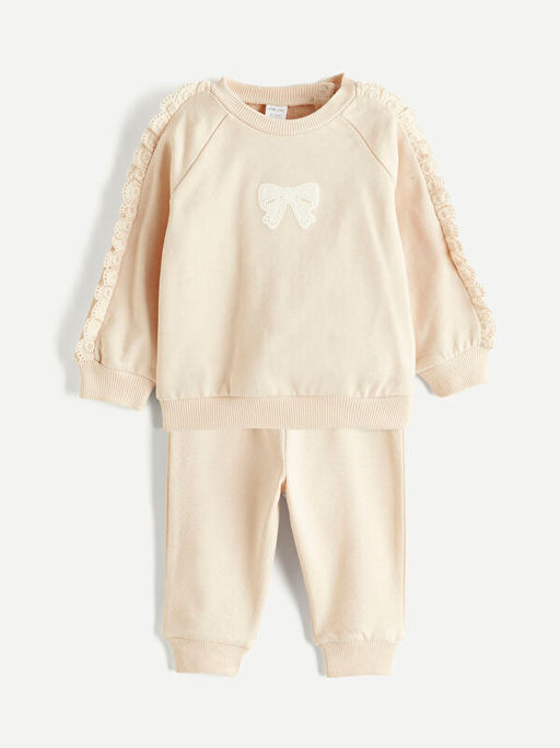 Dantel Detayl? K?z Bebek Sweatshirt ve E?ofman Alt?