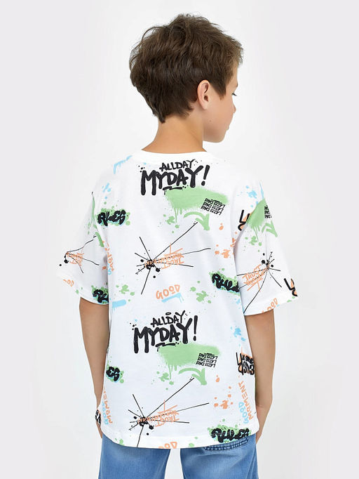 Хлопковая белая футболка с разноцветными надписями для мальчиков - Mark formelle фото 2