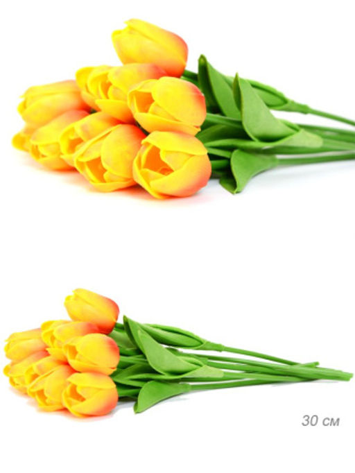 Цена за 10 шт. Цветок искусственный Тюльпан 30 см красно-желтый / 18-4/3 /уп 10/180/1440/ латекс - Галеонтрейд фото 3