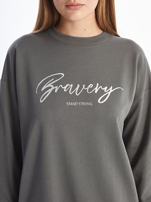 Bisiklet Yaka Bask?l? Kad?n Sweatshirt Tunik