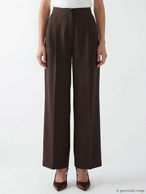 Loose Fit Geni? Pa?a Kad?n Pileli Kuma? Pantolon