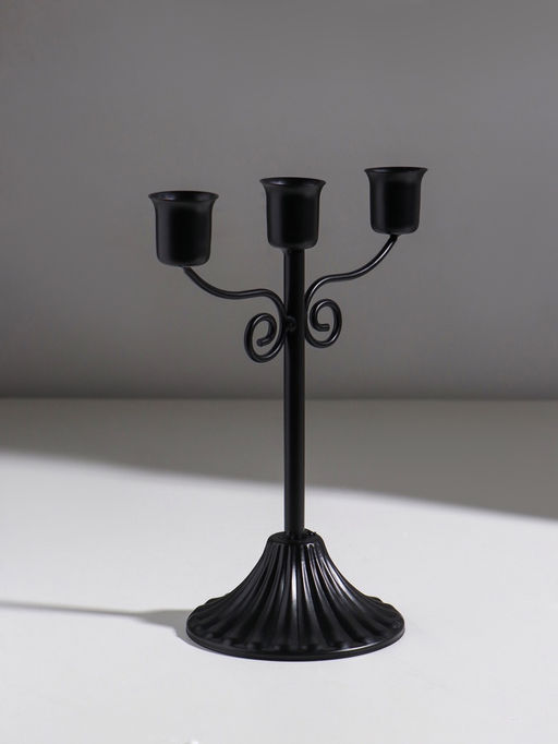 Подсвечник на 3 свечи «Классика с завитками», металл, d=2.5 см, чёрный, 18×10×21 см
