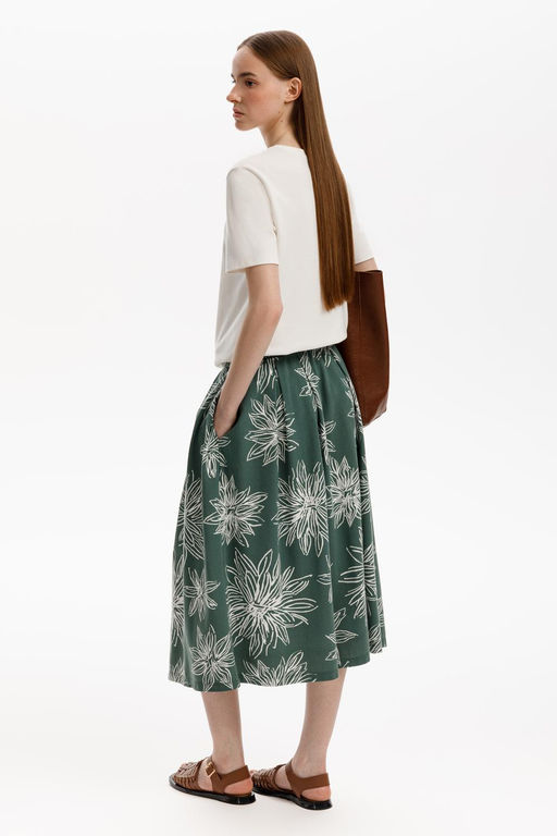 ЕВТ 7013/зеленый,крупные астры юбка жен
