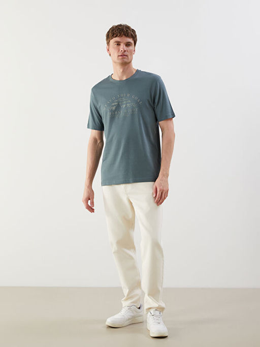 Bisiklet Yaka Bask?l? Erkek Ti??rt