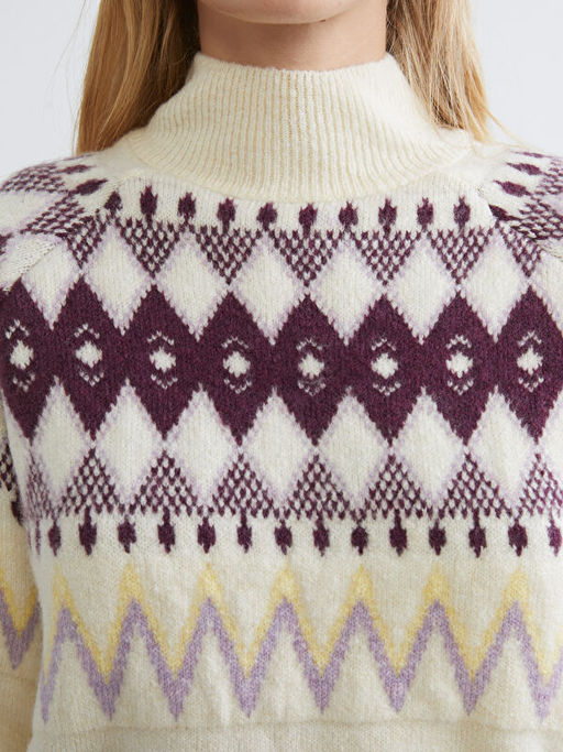 Yar?m Bal?k?? Yaka Desenli Kad?n Triko Kazak