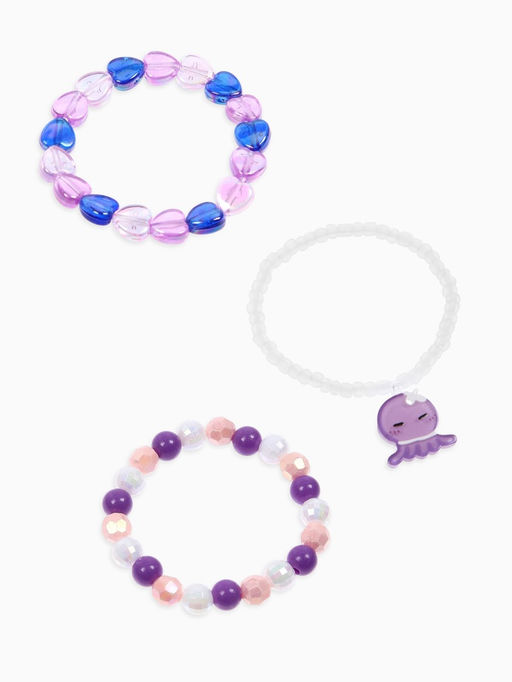 Цена за 2 шт. Браслет детский «Выбражулька», 3 шт. набор, осьминог, бусины, сиреневый