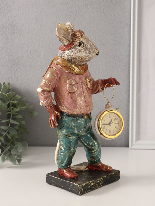 Фигурка-часы настольные полистоун «Мышонок-пилот», 10.5×12.5×27.5 см