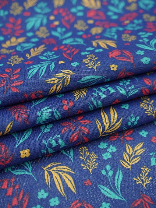 Ситец Цветная флора цв.чернильно-васильковый, ш.0.8м, хлопок-100%, 85гр/м.кв - Купава фото 3