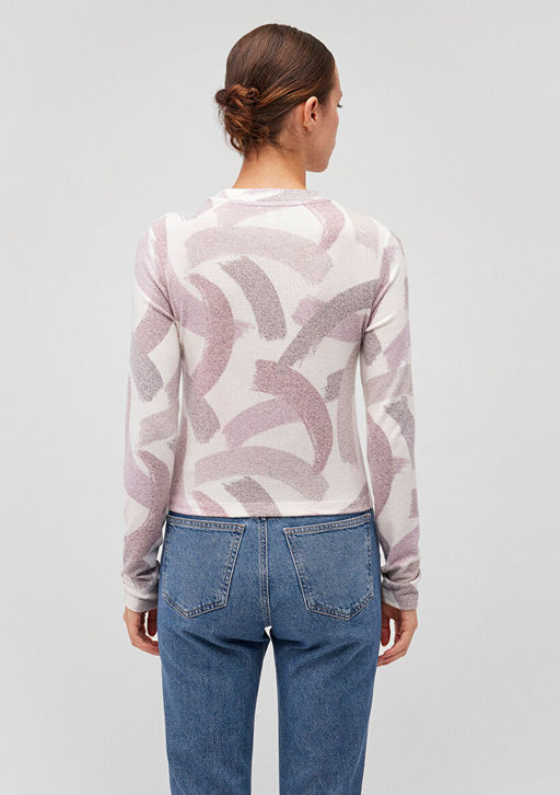 Uzun Kollu Bask?l? Yumusak Tisort - Mavi фото 4