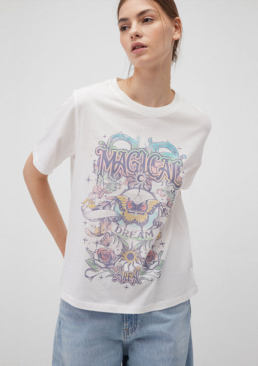 Bask?l? Beyaz Tisort - Mavi фото 2