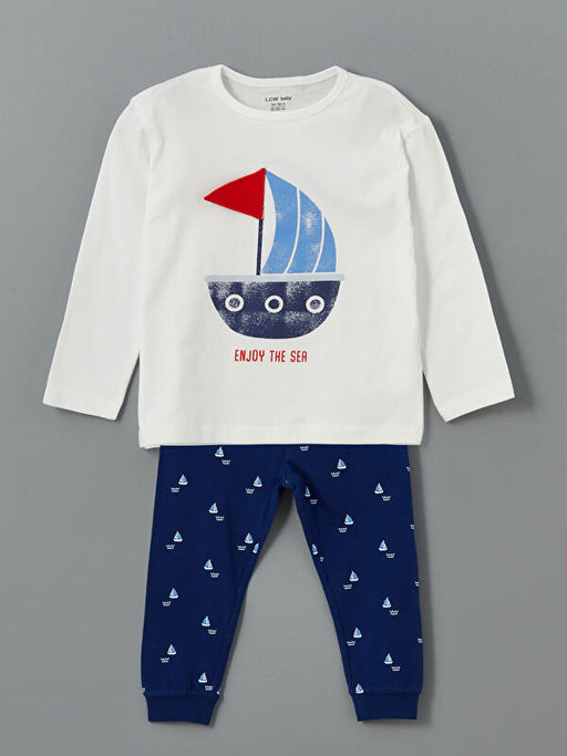 Bisiklet Yaka Bask?l? Erkek Bebek Pijama Tak?m