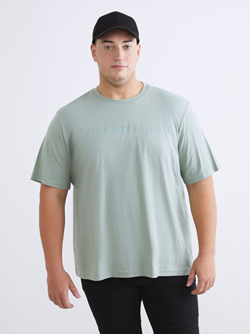 B?y?k Beden Bisiklet Yaka Bask?l? Penye Erkek Ti??rt