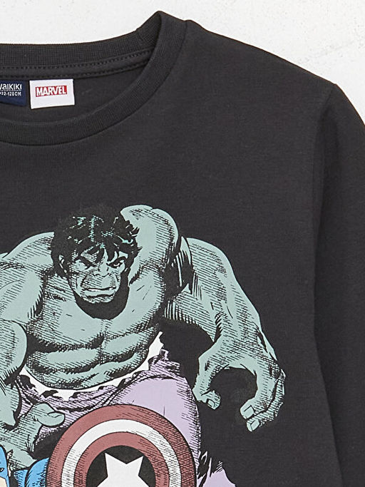 Bisiklet Yaka Avengers Bask?l? Uzun Kollu Erkek ?ocuk Sweatshirt - Waikiki фото 2