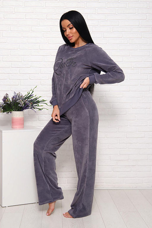 Костюм женский велюровый, принт (01032, антрацитовый) - Плиона фото 7