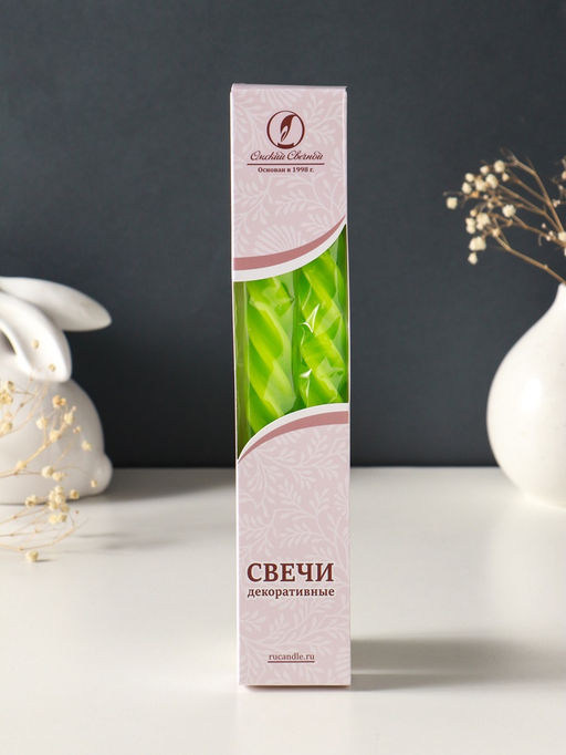 Набор свечей витых, 2.3×24.5 см, 5 ч, 50 г, 2 шт., зелёный