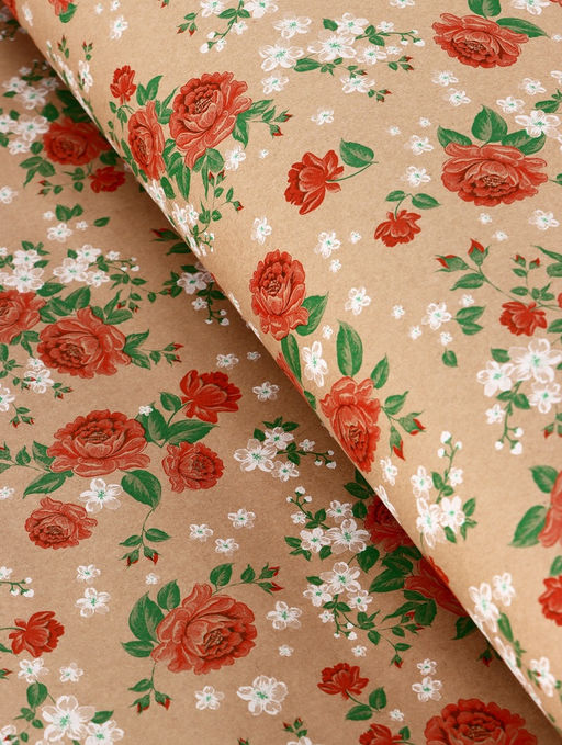 Бумага упаковочная крафт Пионы, красный, 0.72?105% м, 60 г