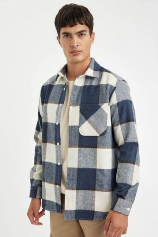 Regular Fit Polo Yaka Kareli Oduncu Flanel Uzun Kollu Gomlek