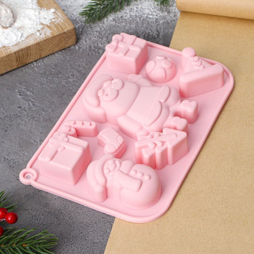 Форма для выпечки Доляна Новый год, 17.5?12?2.5 см, 9 ячеек, силикон, розовая