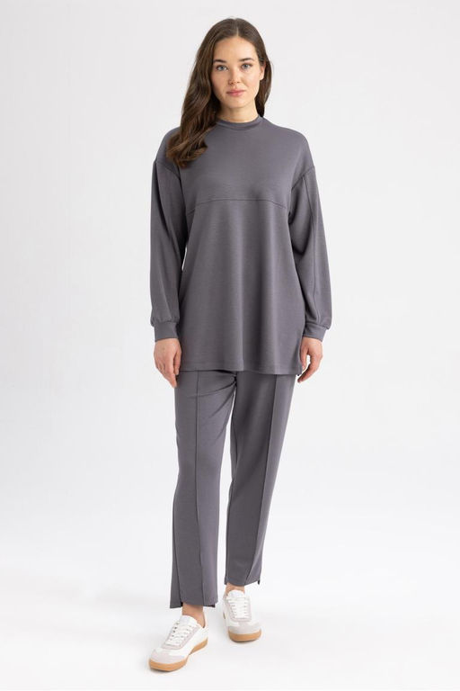 Толстовка-туника с круглым вырезом Relax Fit - Defacto фото 6