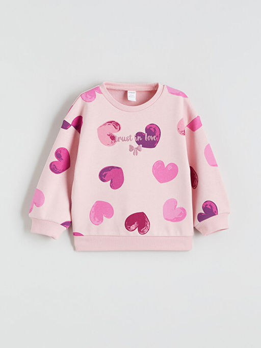 Kalp Bask?l? K?z ?ocuk Sweatshirt