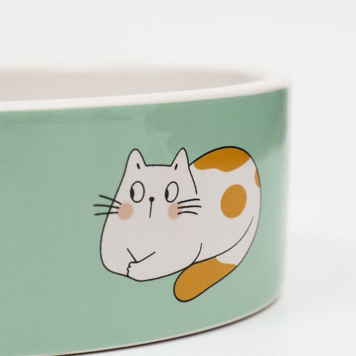 Миска керамическая Котяры 300 мл 12,5 x 4,5 cм, бело-зелёная - Пижон фото 5