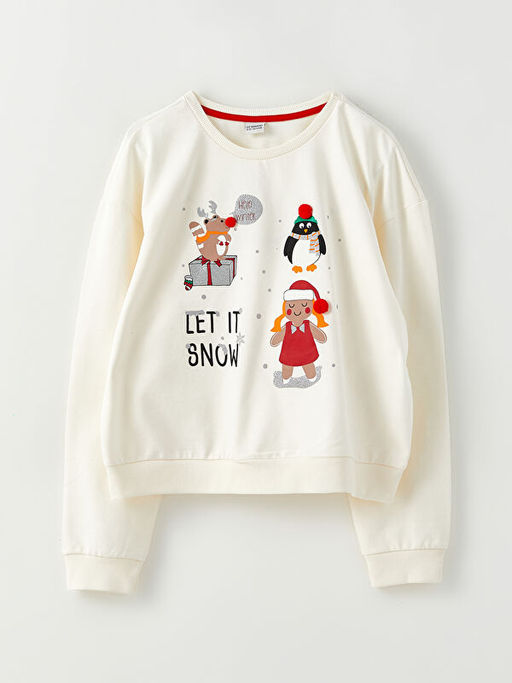 Bisiklet Yaka Y?lba?? Temal? Uzun Kollu K?z ?ocuk Sweatshirt ve Etek - Waikiki фото 2