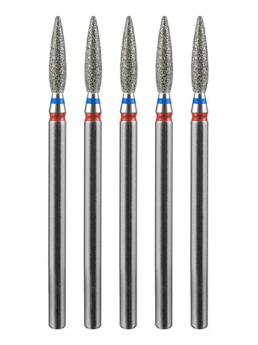 Manita Professional Фреза алмазная пламя острое для аппаратного маникюра 866.104.243.100.023 ФАП-2.3 10 М-С, сине-красная насечка, o 2,3 мм, 5 шт.