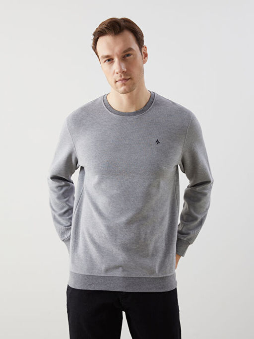 Bisiklet Yaka Uzun Kollu Bask?l? Erkek Sweatshirt
