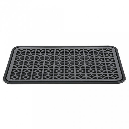 Сушилка-поднос настольная для посуды пластмассовая 43х31х3,5см, с решеткой для сушки, антрацит-серый (Россия)