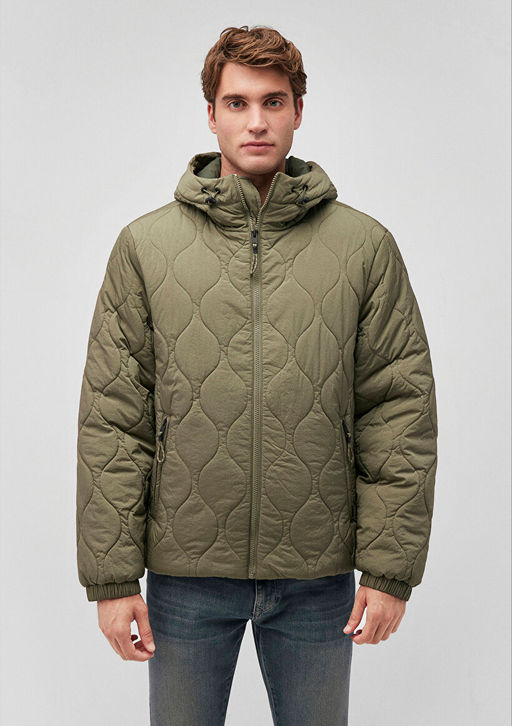 Kapusonlu Yesil Kapitone Ceket - Mavi фото 3