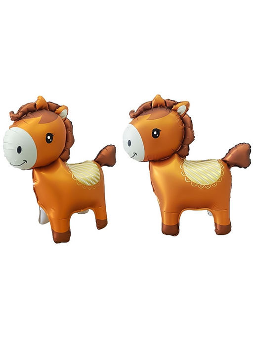 Цена за 2 шт. Воздушный шар фольгированный 3D 25" Лошадка, коричневый