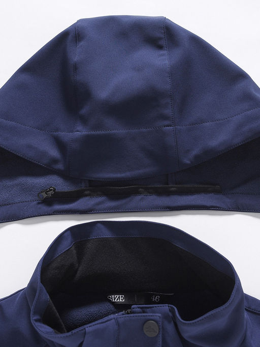 Парка женская софтшелл виндстоппер удлинённая с капюшоном темно-синего цвета 9618_1TS