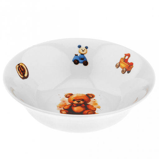 Набор посуды фарфоровый "Мишутка" 3 предмета: тарелка мелкая д175мм гладкий край, салатник д360мм, кружка 210мл, форма "Глория", подарочная упаковка (Россия)