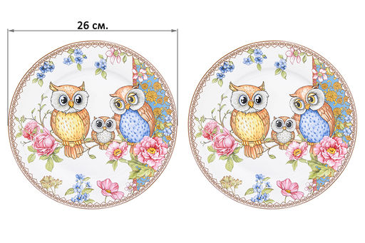Набор тарелок 2 пр. 26*26*2 см Совушки NEW BONE CHINA