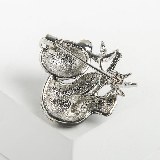 Брошь «Панда с бамбуком», разноцветная в серебре