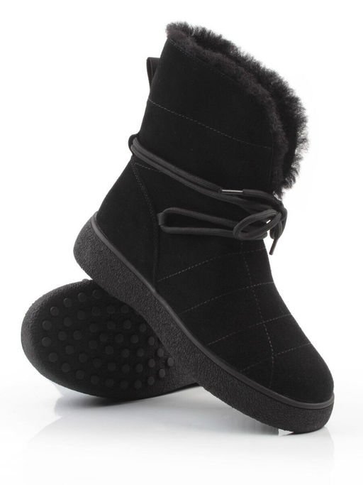 04-PAL271-1Z BLACK Ботинки зимние женские (натуральная замша, 100% шерсть, натуральный мех)