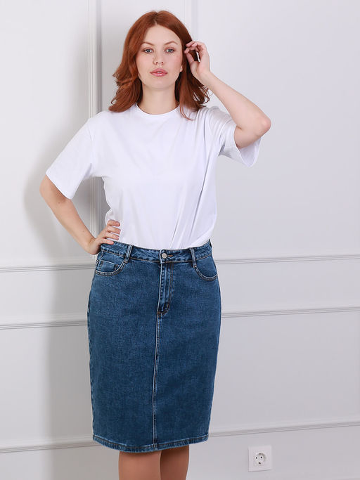 Джинсовая юбка прямая больших размеров