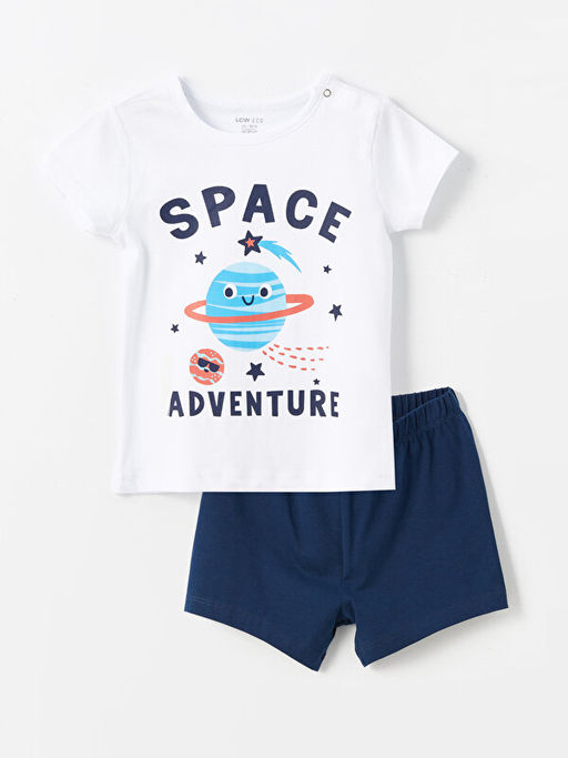 Bisiklet Yaka Bask?l? K?sa Kollu Erkek Bebek ?ortlu Pijama Tak?m?