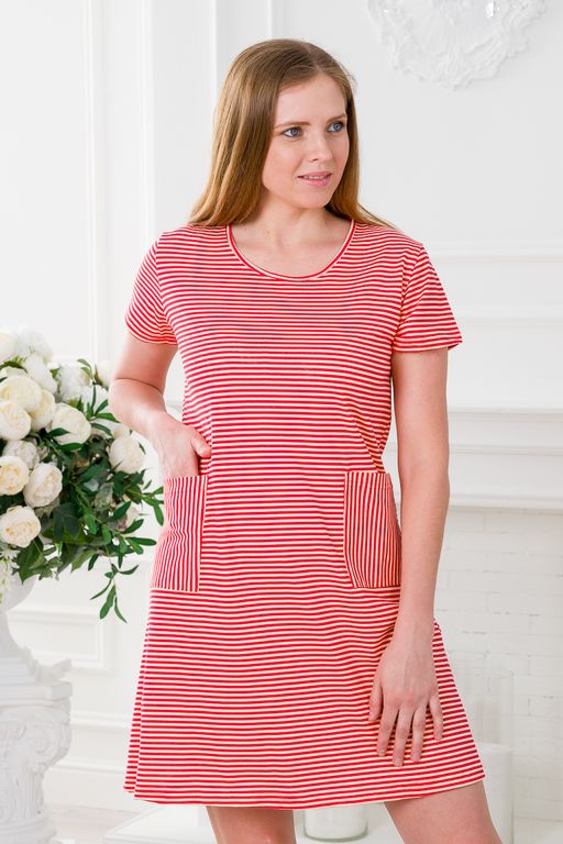 Туника женская из кулирки Руслана красная полоса на бежевом - Амадэль фото 2