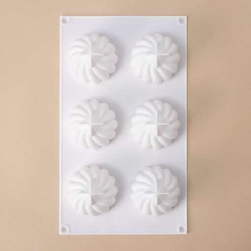 Форма для муссовых десертов и выпечки Доляна Взбитые сливки, 29?17?5 см, 6 ячеек (d=6,5 см), цвет белый  фото 3