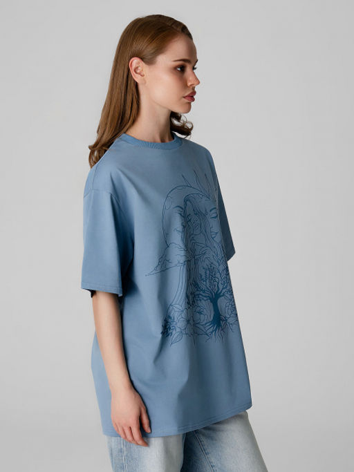Арт. 3187 Футболка женская оверсайз 42-48 (4 шт) Цвет:серо-голубой - Калинка фото 4