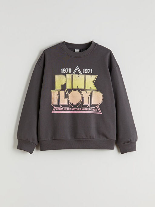 Bisiklet Yaka Pink Floyd Bask?l? K?z ?ocuk Sweatshirt