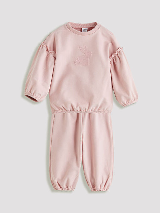 Bisiklet Yaka K?z Bebek Sweatshirt ve E?ofman Alt 2li