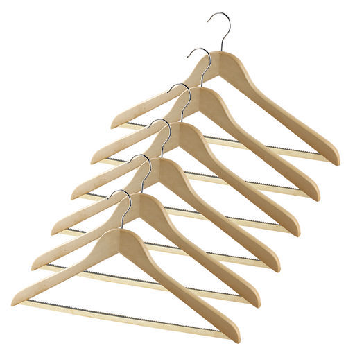 VAL 16613S6 Набор вешалок дерев, 6 шт., прямых, с нескол. переклад., 44.5*23*1.2 см, натур. цвет, шт