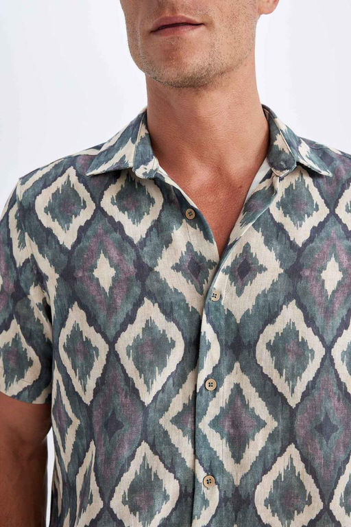 Рубашка с короткими рукавами и воротником-поло стандартного кроя с принтом - Defacto фото 5