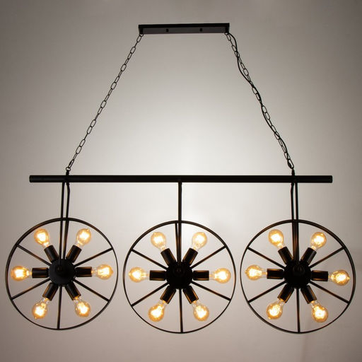 Светильник подвесной BayerLux «Колёса», люстра 18×40 Вт, E27, чёрный, 65×10×150 см