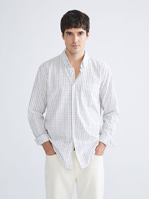 Regular Fit Uzun Kollu Ekose Poplin Erkek G?mlek